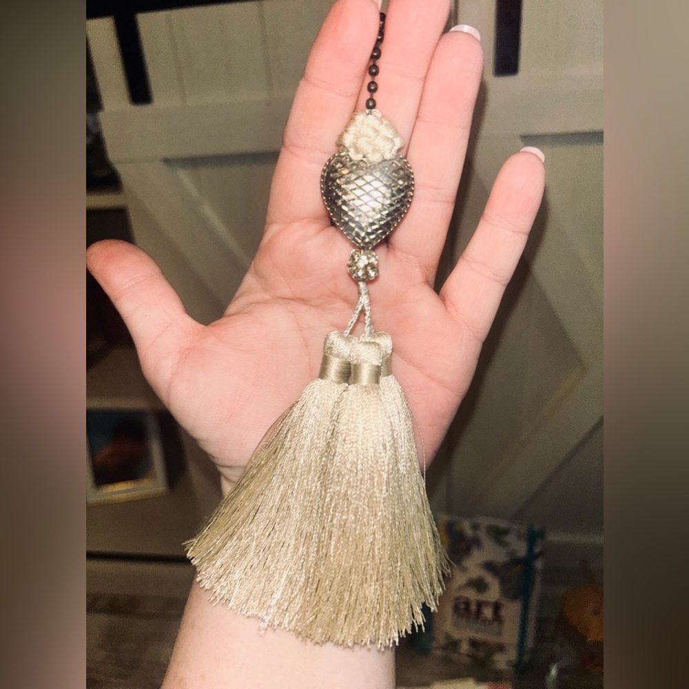 Brushed Nickel Heart Tassel Fan/Light Chain Pull with Diamonds